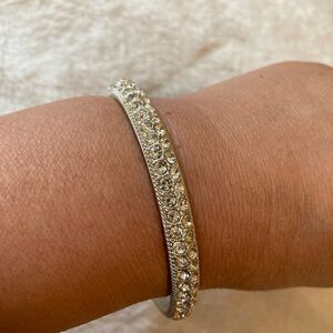 Silver Tone Bangle Bracelet with Clear Stones‎